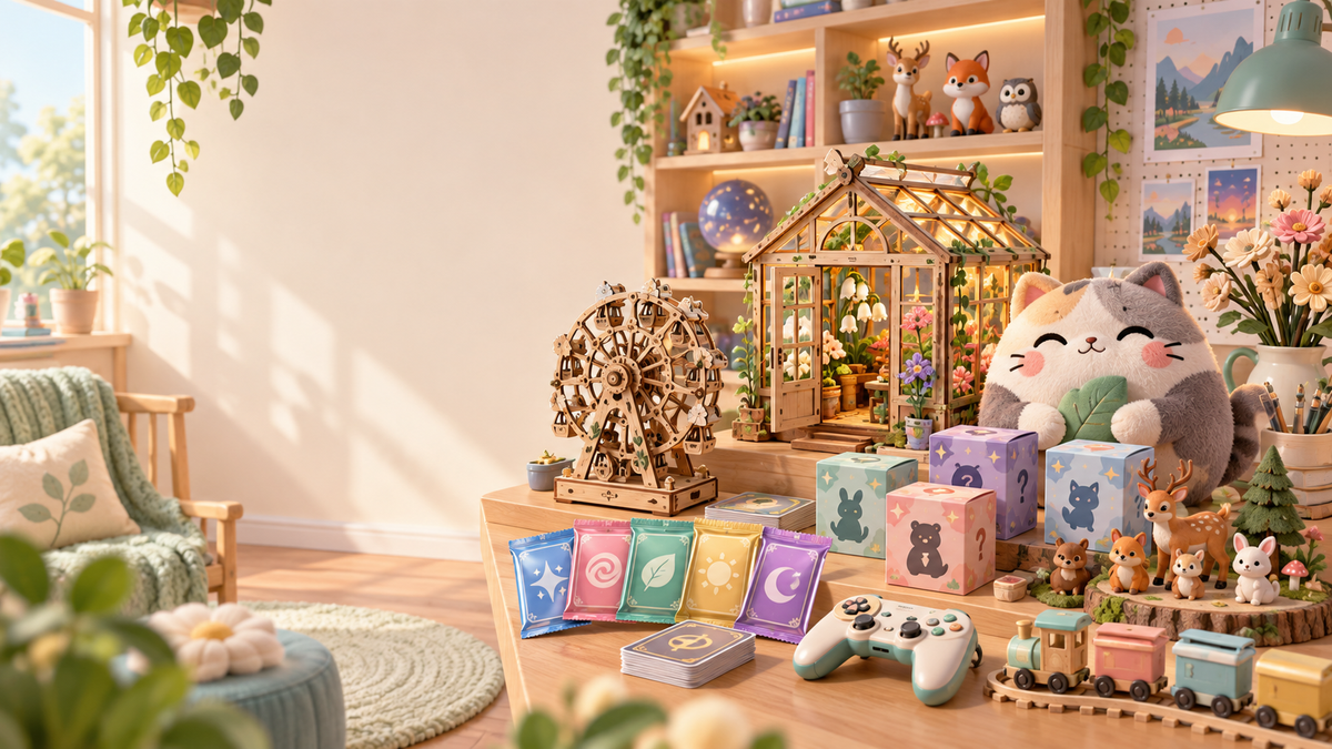 Kamika Toys assortment with building kits, plush toys, trading cards and gaming collectibles